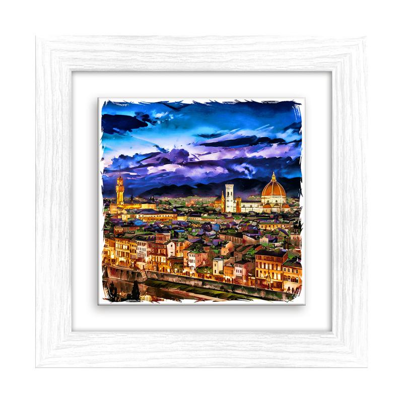 Lupia - Quadro moderno con paesaggi e localismi italiani, Ceramica e Stampa Rilievo, Cornice Legno Shabby Modern bianca, Decorazione Parete, Quadretti Soggiorno, 29x29 cm, FIRENZE PANORAMA TWILIGHT del brand Lupia, categoria: Arredo e decorazioni > Quadri e Tele > Quadri su ceramica, disponibile su Vorreishop.