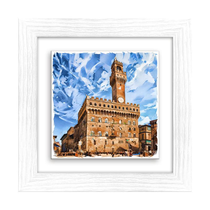 Lupia - Quadro moderno con paesaggi e localismi italiani, Ceramica e Stampa Rilievo, Cornice Legno Shabby Modern bianca, Decorazione Parete, Quadretti Soggiorno, 29x29 cm FIRENZE PIAZZA DELLA SIGNORIA del brand Lupia, categoria: Arredo e decorazioni > Quadri e Tele > Quadri città e Localismi, disponibile su Vorreishop.