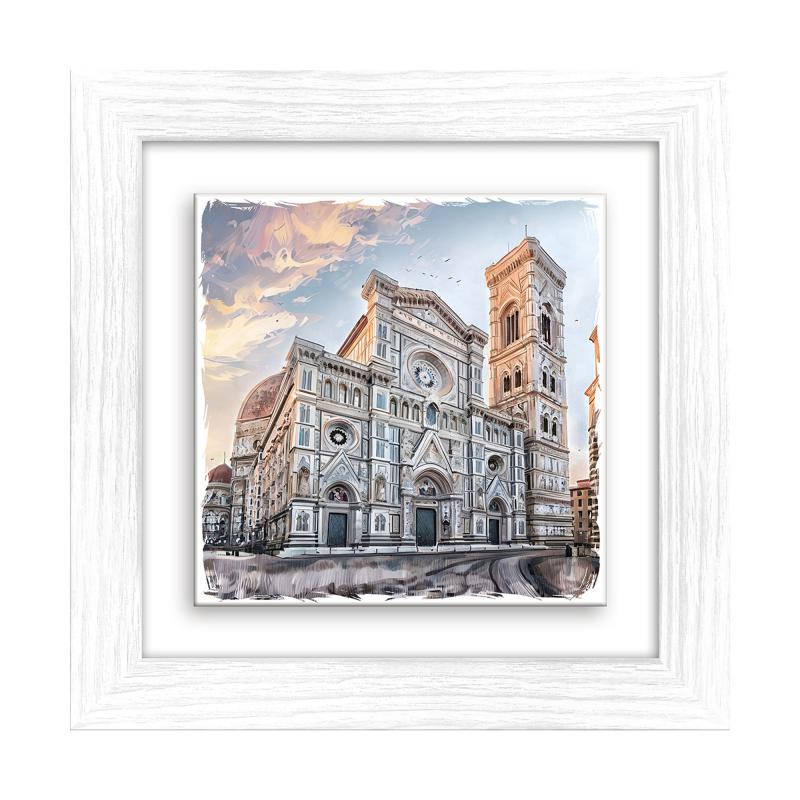 Lupia - Quadro moderno con paesaggi e localismi italiani, Ceramica e Stampa Rilievo, Cornice Legno Shabby Modern bianca, Decorazione Parete, Quadretti Soggiorno, 29x29 cm, FIRENZE DUOMO del brand Lupia, categoria: Arredo e decorazioni > Quadri e Tele > Quadri su ceramica, disponibile su Vorreishop.