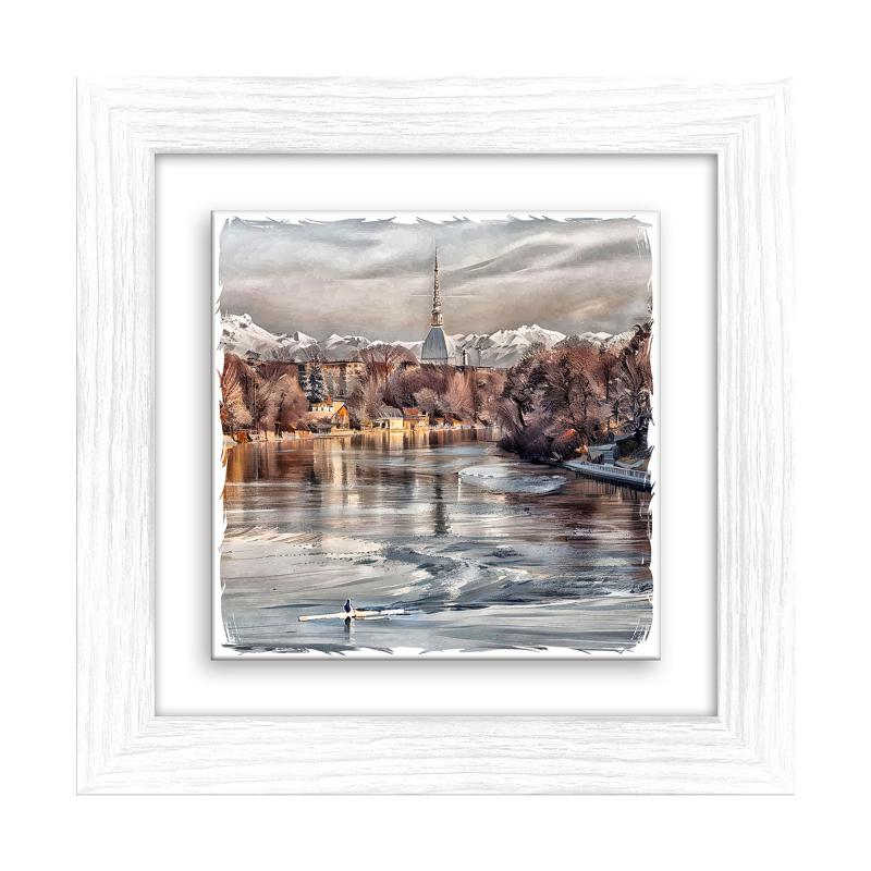 Lupia - Quadro moderno con paesaggi e localismi italiani, Ceramica e Stampa Rilievo, Cornice Legno Shabby Modern bianca, Decorazione Parete, Quadretti Soggiorno, 29x29 cm, TORINO VILLAGGIO MEDIEVALE del brand Lupia, categoria: Arredo e decorazioni > Quadri e Tele > Quadri città e Localismi, disponibile su Vorreishop.