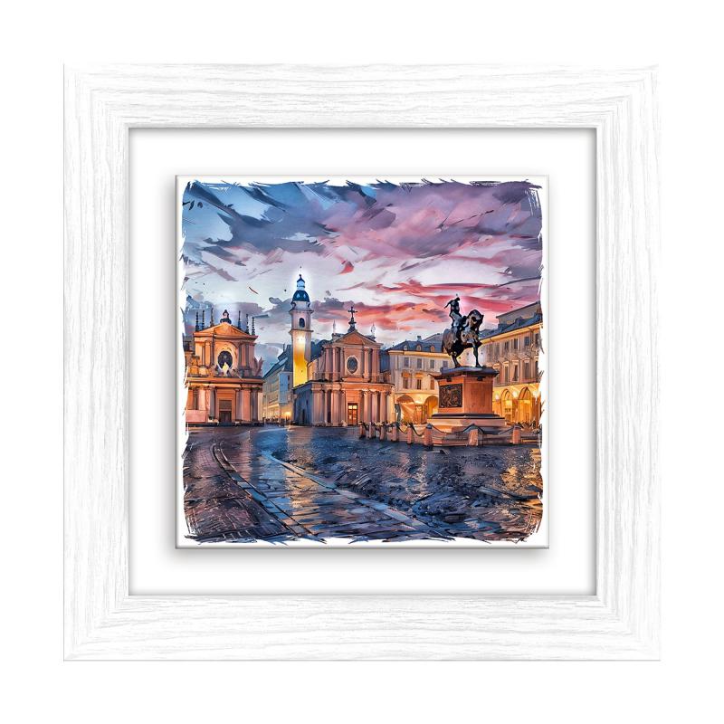 Lupia - Quadro moderno con paesaggi e localismi italiani, Ceramica e Stampa Rilievo, Cornice Legno Shabby Modern bianca Decorazione Parete Quadretti Soggiorno 29x29 cm TORINO PIAZZA SAN CARLO TWILIGHT del brand Lupia, categoria: Arredo e decorazioni > Quadri e Tele > Quadri su ceramica, disponibile su Vorreishop.