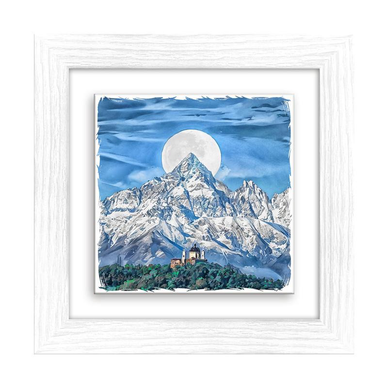 Lupia - Quadro moderno con paesaggi e localismi italiani, Ceramica e Stampa Rilievo, Cornice Legno Shabby Modern bianca, Decorazione Parete, Quadretti Soggiorno, 29x29 cm, TORINO SUPERGA TRAMONTO BLU del brand Lupia, categoria: Arredo e decorazioni > Quadri e Tele > Quadri su ceramica, disponibile su Vorreishop.