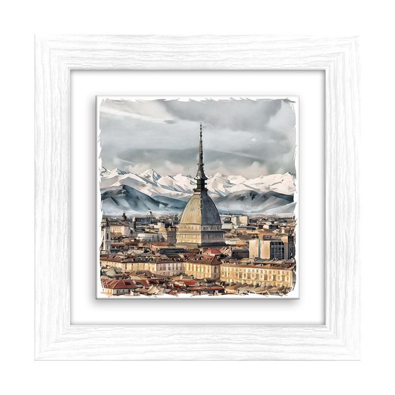 Lupia - Quadro moderno con paesaggi e localismi italiani, Ceramica e Stampa Rilievo, Cornice Legno Shabby Modern bianca, Decorazione Parete, Quadretti Soggiorno, 29x29 cm, TORINO LA MOLE del brand Lupia, categoria: Arredo e decorazioni > Quadri e Tele > Quadri su ceramica, disponibile su Vorreishop.