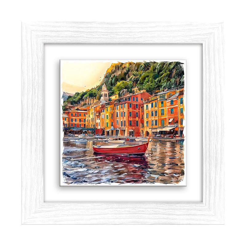 Lupia - Quadro moderno con paesaggi e localismi italiani, Ceramica e Stampa Rilievo, Cornice Legno Shabby Modern bianca, Decorazione Parete, Quadretti Soggiorno, 29x29 cm, GENOVA COSTA del brand Lupia, categoria: Arredo e decorazioni > Quadri e Tele > Quadri città e Localismi, disponibile su Vorreishop.