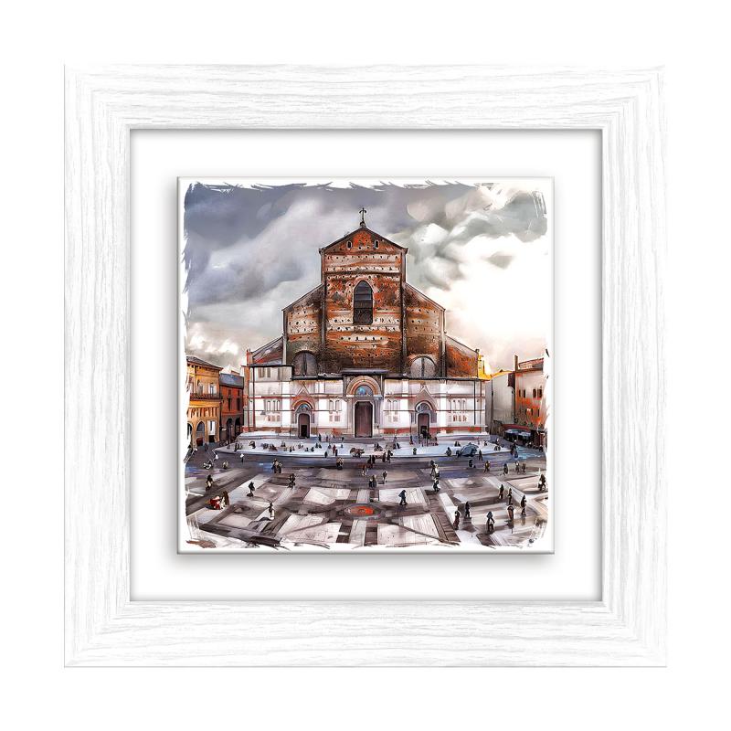 Lupia - Quadro moderno con paesaggi e localismi italiani, Ceramica e Stampa Rilievo, Cornice Legno Shabby Modern bianca, Decorazione Parete, Quadretti Soggiorno, 29x29 cm, BOLOGNA SANTA MARIA MAGGIORE del brand Lupia, categoria: Arredo e decorazioni > Quadri e Tele > Quadri su ceramica, disponibile su Vorreishop.