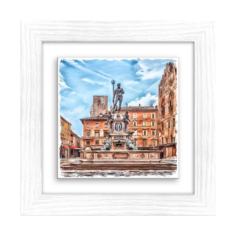 Lupia - Quadro moderno con paesaggi e localismi italiani, Ceramica e Stampa Rilievo, Cornice Legno Shabby Modern bianca, Decorazione Parete, Quadretti Soggiorno 29x29 cm BOLOGNA FONTANA NETTUNO GIORNO del brand Lupia, categoria: Arredo e decorazioni > Quadri e Tele > Quadri città e Localismi, disponibile su Vorreishop.