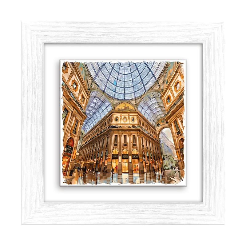 Lupia - Quadro moderno con paesaggi e localismi italiani, Ceramica e Stampa Rilievo, Cornice Legno Shabby Modern bianca, Decorazione Parete, Quadretti Soggiorno, 29x29 cm MILANO GALLERIA VITT.EMANUELE del brand Lupia, categoria: Arredo e decorazioni > Quadri e Tele > Quadri su ceramica, disponibile su Vorreishop.