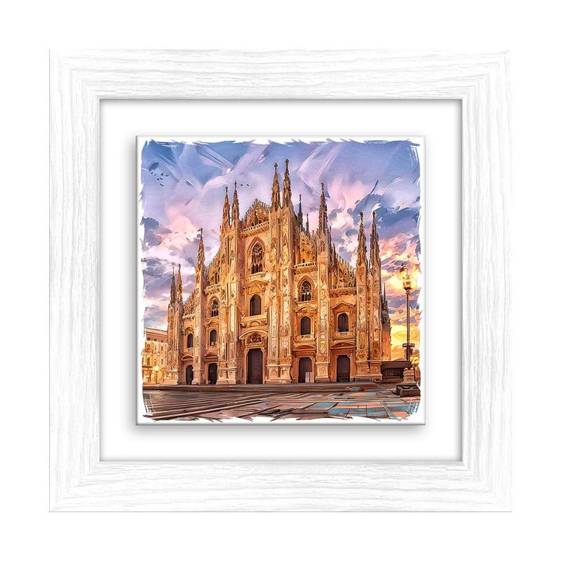 Lupia - Quadro moderno con paesaggi e localismi italiani, Ceramica e Stampa Rilievo, Cornice Legno Shabby Modern bianca, Decorazione Parete, Quadretti Soggiorno, 29x29 cm, MILANO DUOMO del brand Lupia, categoria: Arredo e decorazioni > Quadri e Tele > Quadri su ceramica, disponibile su Vorreishop.