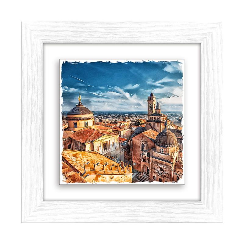 Lupia - Quadro moderno con paesaggi e localismi italiani, Ceramica e Stampa Rilievo, Cornice Legno Shabby Modern bianca, Decorazione Parete, Quadretti Soggiorno, 29x29 cm, BERGAMO SANTA MARIA MAGGIORE del brand Lupia, categoria: Arredo e decorazioni > Quadri e Tele > Quadri su ceramica, disponibile su Vorreishop.
