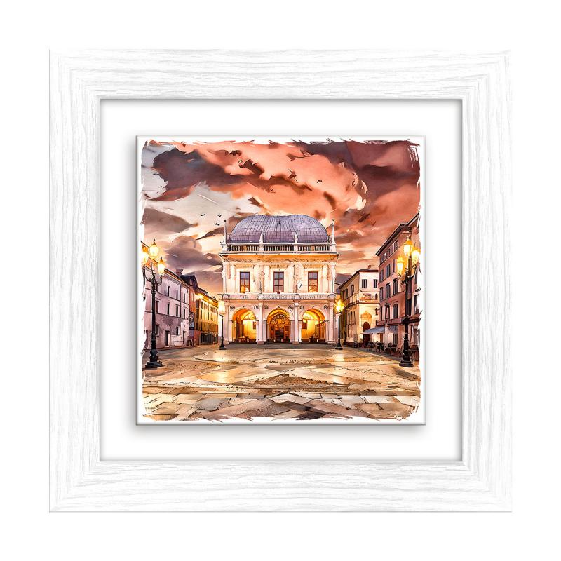 Lupia - Quadro moderno con paesaggi e localismi italiani, Ceramica e Stampa Rilievo, Cornice Legno Shabby Modern bianca, Decorazione Parete, Quadretti Soggiorno, 29x29 cm, BRESCIA PALAZZO DELLA LOGGIA del brand Lupia, categoria: Arredo e decorazioni > Quadri e Tele > Quadri su ceramica, disponibile su Vorreishop.