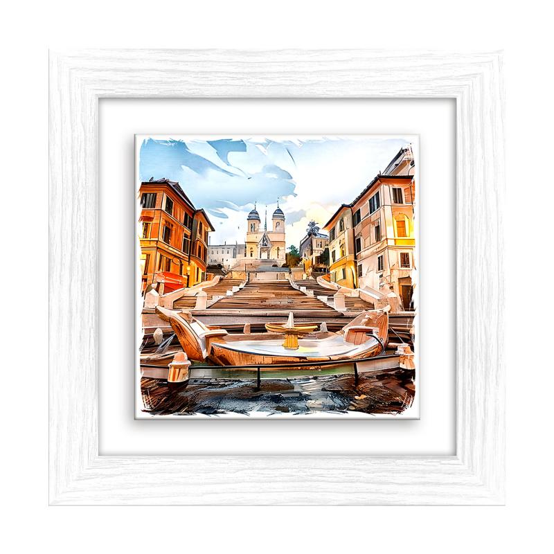 Lupia - Quadro moderno con paesaggi e localismi italiani, Ceramica e Stampa Rilievo, Cornice Legno Shabby Modern bianca, Decorazione Parete, Quadretti Soggiorno, 29x29 cm, ROMA PIAZZA DI SPAGNA del brand Lupia, categoria: Arredo e decorazioni > Quadri e Tele > Quadri città e Localismi, disponibile su Vorreishop.