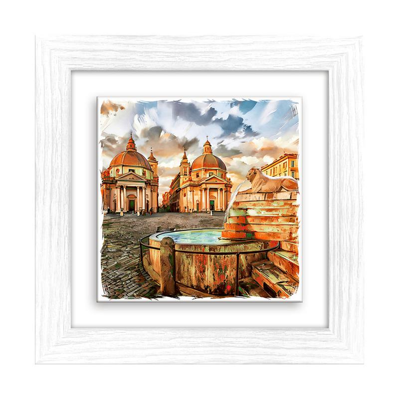 Lupia - Quadro moderno con paesaggi e localismi italiani, Ceramica e Stampa Rilievo, Cornice Legno Shabby Modern bianca, Decorazione Parete, Quadretti Soggiorno, 29x29 cm, ROMA PIAZZA DEL POPOLO del brand Lupia, categoria: Arredo e decorazioni > Quadri e Tele > Quadri su ceramica, disponibile su Vorreishop.