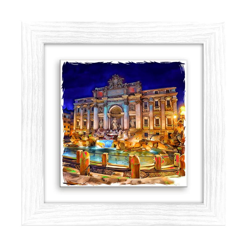 Lupia - Quadro moderno con paesaggi e localismi italiani, Ceramica e Stampa Rilievo, Cornice Legno Shabby Modern bianca, Decorazione Parete, Quadretti Soggiorno, 29x29 cm, ROMA FONTANA DI TREVI del brand Lupia, categoria: Arredo e decorazioni > Quadri e Tele > Quadri città e Localismi, disponibile su Vorreishop.