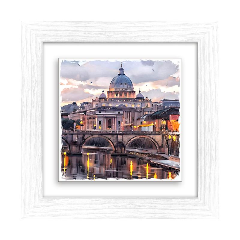 Lupia - Quadro moderno con paesaggi e localismi italiani, Ceramica e Stampa Rilievo, Cornice Legno Shabby Modern bianca, Decorazione Parete, Quadretti Soggiorno, 29x29 cm, ROMA VATICANO del brand Lupia, categoria: Arredo e decorazioni > Quadri e Tele > Quadri città e Localismi, disponibile su Vorreishop.