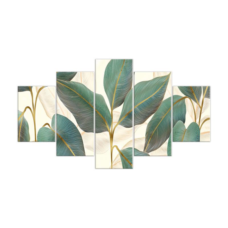 Lupia - Quadro moderno 5 pezzi su tela pvc, Grande Vogue, GREEN FLOWERS, 105x160 cm, Stampe ad alta risoluzione, Facili da appendere, Ideale per soggiorno, camera da letto, Made in Italy del brand Lupia, categoria: Arredo e decorazioni > Quadri e Tele > Quadri su tela, disponibile su Vorreishop.